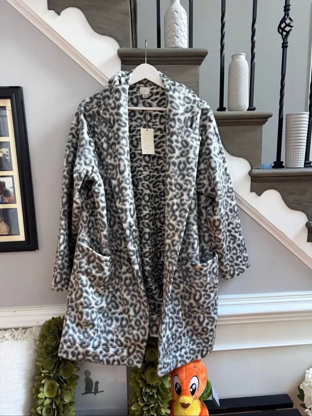 A New Day Soft Gray Leopard Open Front Topper Overcoat Sz XXL NWT